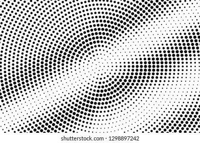 Black on white round halftone texture. Diagonal dotwork gradient. Grunge dotted vector background. Monochrome halftone overlay. Vintage cartoon effect. Perforated texture. Retro dotwork surface