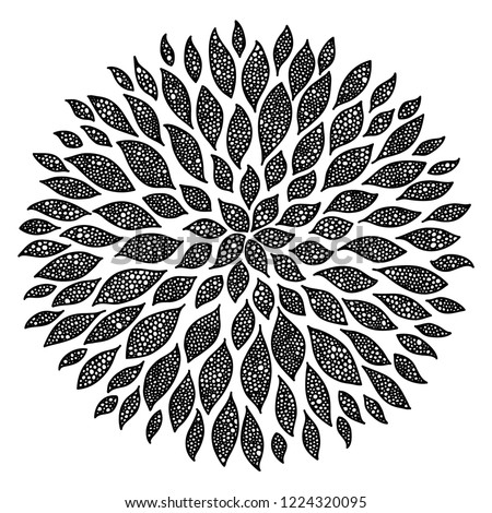 black on white round rosette with leaves  with bubbles texture