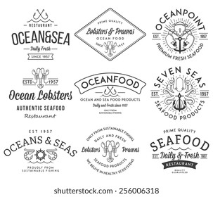 Black on white seafood labels and badges vol. 3 for any use