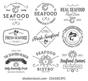 Black on white seafood labels and badges vol. 2 for any use