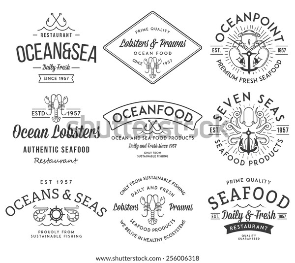 Black On White Seafood Labels Badges Stock Vector (Royalty Free) 256006318