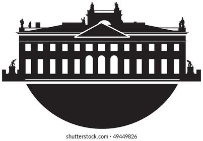 Black on white silhouette of the Royal Palace in Warsaw. Vector illustration.