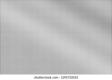 Black on white subtle halftone texture. Dotted vector background. Diagonal dotwork gradient. Monochrome halftone overlay for vintage cartoon effect. Perforated retro card. Abstract dotwork surface