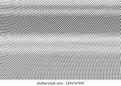 Black on white subtle halftone texture. Horizontal dotwork gradient. Halftone vector background. Monochrome halftone overlay. Vintage cartoon effect. Perforated retro card. Abstract dotwork surface