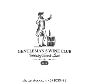 Black on white vector illustration of a gentleman with a wine glass