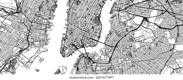 Mapa de ruas de White Vetor da cidade de Nova Iorque, layout urbano, preto