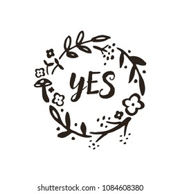 Black on white. Yes. Vector wreath doodle illustration