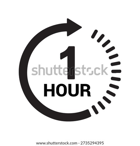 Black one hour with circular arrow and dashed line 1 hour time clock timer