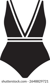 Traje de banho preto de uma peça com decote mergulhante e tiras duplas v-pescoço