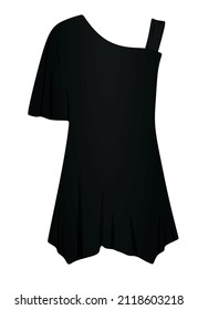 Black one shoulder t shirt. vector