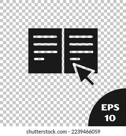 Black Online book icon isolated on transparent background. Internet education concept, e-learning resources, distant online courses.  Vector Illustration