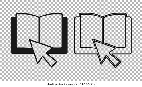 Black Online book icon isolated on transparent background. Internet education concept, e-learning resources, distant online courses.  Vector