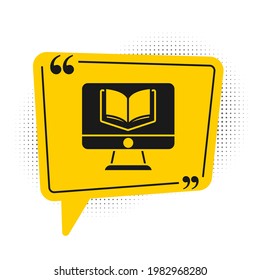 Black Online class icon isolated on white background. Online education concept. Yellow speech bubble symbol. Vector