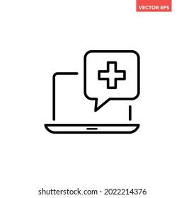 Black online medical help line icon, simple professional ehealth service flat design pictogram, infographic vector for app logo web website button ui ux interface elements isolated on white background