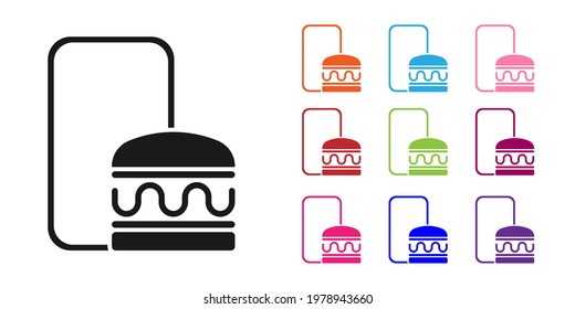 Black Online ordering and fast food delivery icon isolated on white background. Burger sign. Set icons colorful. Vector