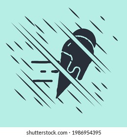 Black Online ordering and ice cream in waffle cone icon isolated on green background. Sweet symbol. Glitch style. Vector