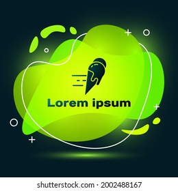 Pedido en línea negra y helado en icono de cono de gofre aislado en fondo negro. Dulce símbolo. Pancarta abstracta con formas líquidas. Vector