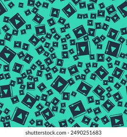 Black Online play video icon isolated seamless pattern on green background. Film strip with play sign.  Vector
