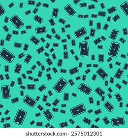 Black Online play video icon isolated seamless pattern on green background. Smartphone and film strip with play sign.  Vector