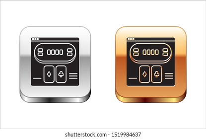 Black Online poker table game icon isolated on white background. Online casino. Silver-gold square button. Vector Illustration
