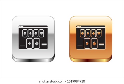 Black Online poker table game icon isolated on white background. Online casino. Silver-gold square button. Vector Illustration
