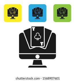 Black Online poker table game icon isolated on white background. Online casino. Set icons colorful square buttons. Vector Illustration