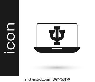 Black Online psychological counseling distance icon isolated on white background. Psychotherapy, psychological help, psychiatrist online consulting.  Vector