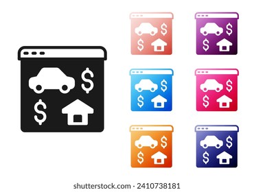 Black Online real estate house in browser icon isolated on white background. Home loan concept, rent, buy, buying a property. Set icons colorful. Vector