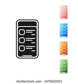 Black Online shopping on mobile phone icon isolated on white background. Online buying. Internet shop, mobile store app and payments billing. Set icons colorful. Vector Illustration