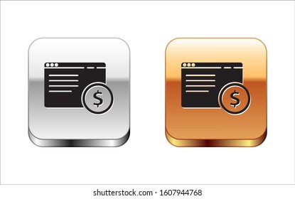 Black Online shopping on screen icon isolated on white background. Concept e-commerce, e-business, online business marketing. Silver-gold square button. Vector Illustration