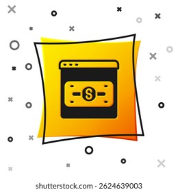 Black Online shopping on screen icon isolated on white background. Concept e-commerce, e-business, online business marketing. Yellow square button. Vector
