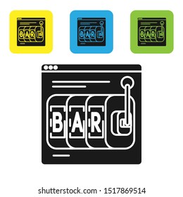 Black Online slot machine icon isolated on white background. Online casino. Set icons colorful square buttons. Vector Illustration