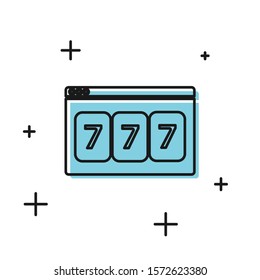 Black Online slot machine with lucky sevens jackpot icon isolated on white background. Online casino.  Vector Illustration