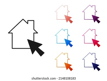 Black Online working icon isolated on white background. Freelancer man working on laptop at his house. Remote work. Distant job concept. Set icons colorful. Vector