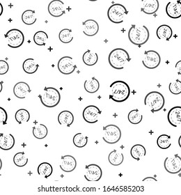 Black Open 24 hours a day and 7 days a week icon isolated seamless pattern on white background. All day cyclic icon.  Vector Illustration