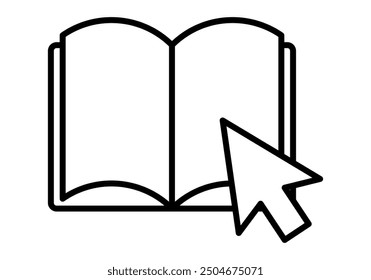 Black open book icon with cursor representing e-book