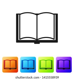 Black Open book icon isolated on white background. Set icon in color square buttons. Vector Illustration