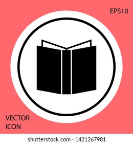 Black Open book icon isolated on red background. White circle button. Vector Illustration