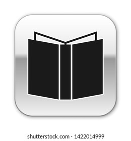 Black Open book icon isolated on white background. Silver square button. Vector Illustration