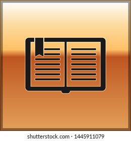 Black Open book icon isolated on gold background.  Vector Illustration