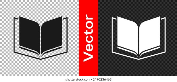 Icono de libro abierto negro aislado sobre fondo transparente.  Vector