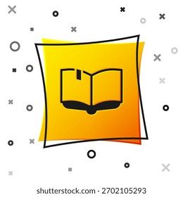 Black Open book icon isolated on white background. Yellow square button. Vector