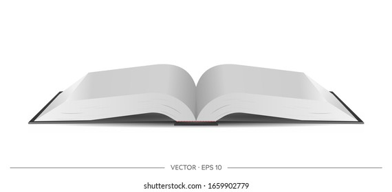 Black open book isolated on a white background.
Realistic book side view. Vector illustration.