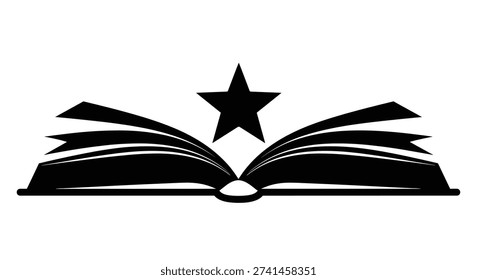 Black open book with star icon