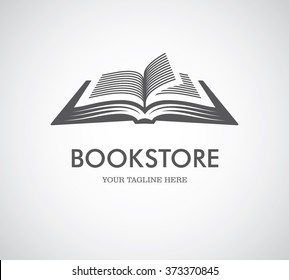 Black open book with text icon. Can be used as logo for bookstore or shop, library, educational or learning concept etc.
