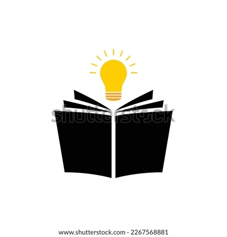 black open book with yellow bulb with shadow. flat trend modern brochure logotype graphic design web element isolated on white. concept of business literature publishing or bookstore pictogram