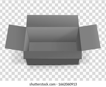 Caja abierta negra. Caja móvil de cartón.