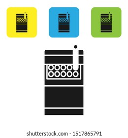 Black Open cigarettes pack box icon isolated on white background. Cigarettes pack. Set icons colorful square buttons. Vector Illustration