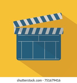 Black open clapperboard over yellow background. Vector illustration