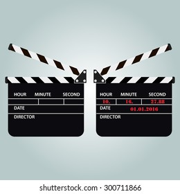 Black open clapperboard. vector illustration. the text is easily removed, isolated.